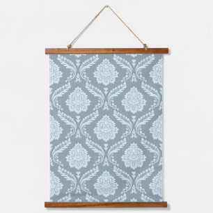 Rococo Damast Patroon Eendenei Blauw+Turquoise Hangend Wandkleed