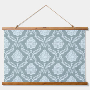 Rococo Damast Patroon Eendenei Blauw+Turquoise Hangend Wandkleed