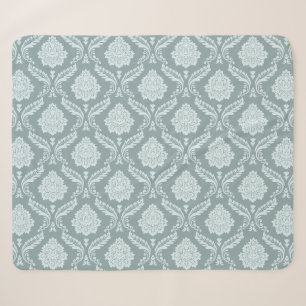 Rococo Damast Patroon Eendenei Blauw+Turquoise Sherpa Deken