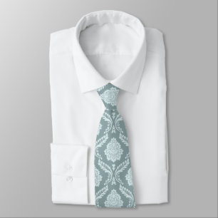 Rococo Damast Patroon Eendenei Blauw+Turquoise Stropdas