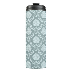 Rococo Damast Patroon Eendenei Blauw+Turquoise Thermosbeker