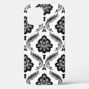 Rococo Damast Patroon Grijs Zwart Wit iPhone 12 Pro Hoesje