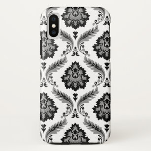 Rococo Damast Patroon Grijs Zwart Wit iPhone XS Hoesje