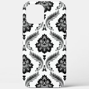 Rococo Damast Patroon Grijs Zwart Wit iPhone 12 Pro Max Hoesje