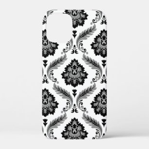 Rococo Damast Patroon Grijs Zwart Wit iPhone 12 Mini Hoesje