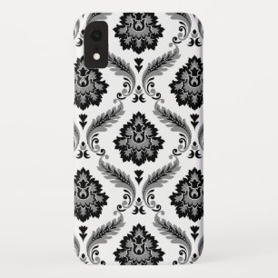 Rococo Damast Patroon Grijs Zwart Wit iPhone XR Hoesje