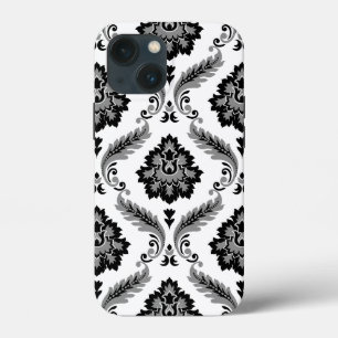 Rococo Damast Patroon Grijs Zwart Wit iPhone 13 Mini Hoesje