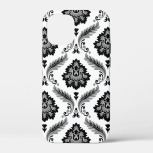 Rococo Damast Patroon Grijs Zwart Wit iPhone 12 Mini Hoesje
