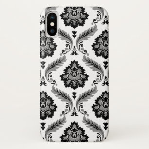 Rococo Damast Patroon Grijs Zwart Wit iPhone X Hoesje