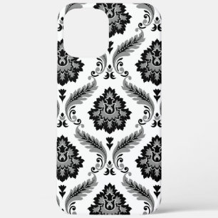 Rococo Damast Patroon Grijs Zwart Wit iPhone 12 Pro Max Hoesje