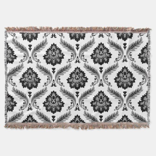 Rococo Damast Patroon Grijs Zwart Wit Deken (Voorkant)