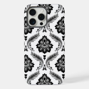 Rococo Damast Patroon Grijs Zwart Wit iPhone 15 Pro Max Hoesje