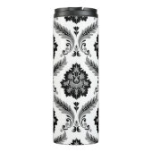 Rococo Damast Patroon Grijs Zwart Wit Thermosbeker (Achterkant)