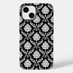 Rococo Damast Patroon Wit op Zwart Case-Mate iPhone 14 Hoesje