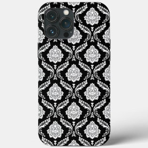 Rococo Damast Patroon Wit op Zwart iPhone 13 Pro Max Hoesje