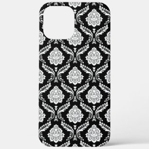 Rococo Damast Patroon Wit op Zwart iPhone 12 Pro Max Hoesje