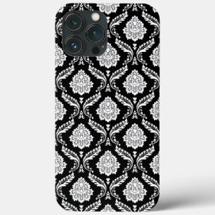 Rococo Damast Patroon Wit op Zwart iPhone 13 Pro Max Hoesje