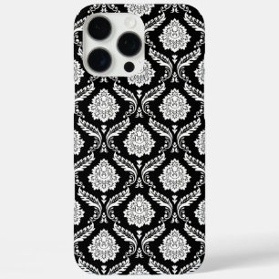 Rococo Damast Patroon Wit op Zwart iPhone 16 Pro Max Hoesje
