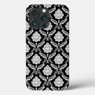 Rococo Damast Patroon Wit op Zwart iPhone 13 Pro Hoesje
