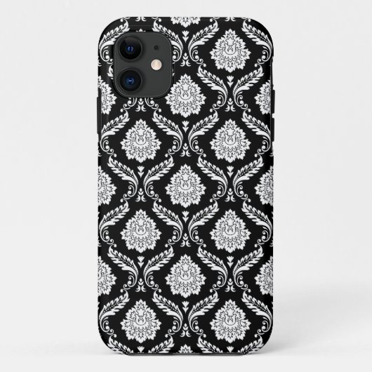Rococo Damast Patroon Wit op Zwart Case-Mate iPhone Case (Achterkant)