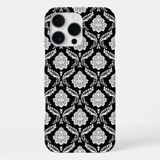 Rococo Damast Patroon Wit op Zwart  iPhone Hoesje (Achterkant)