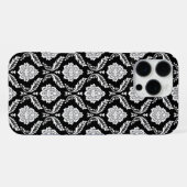 Rococo Damast Patroon Wit op Zwart  iPhone Hoesje (Achterkant horizontaal)