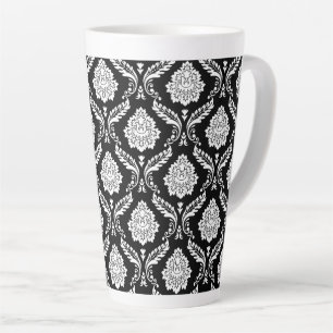 Rococo Damast Patroon Wit op Zwart Latte Mok