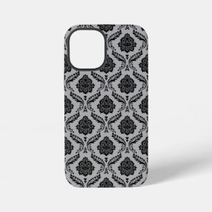 Rococo Damast Patroon Zwart op Grijs iPhone 12 Mini Hoesje