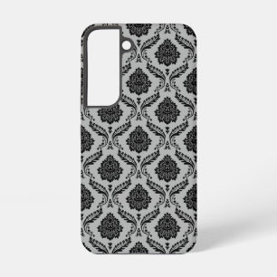 Rococo Damast Patroon Zwart op Grijs Samsung Galaxy Hoesje