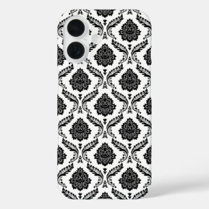 Rococo Damast Patroon Zwart op Wit iPhone 16 Hoesje