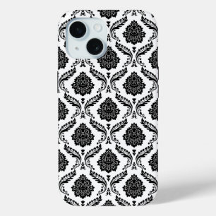 Rococo Damast Patroon Zwart op Wit