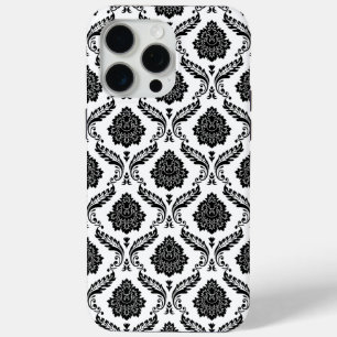 Rococo Damast Patroon Zwart op Wit iPhone 15 Pro Max Hoesje