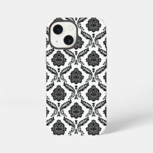 Rococo Damast Patroon Zwart op Wit iPhone 13 Mini Hoesje