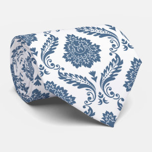 Rococo Damast Rpt Patroon Blauw op Wit Stropdas