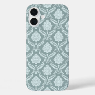 Rococo Damast Rpt Patroon Eendenei Blauw+Turquoise iPhone 16 Plus Hoesje