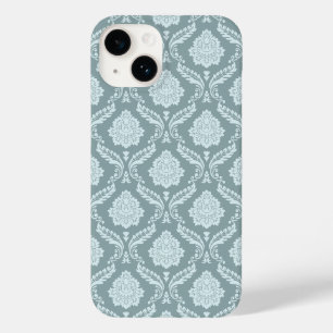 Rococo Damast Rpt Patroon Eendenei Blauw+Turquoise Case-Mate iPhone 14 Hoesje