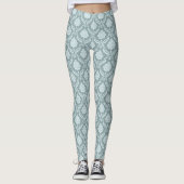 Rococo Damast Rpt Patroon Eendenei Blauw+Turquoise Leggings (Voorkant)