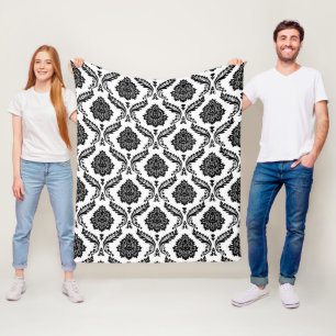 Rococo damastpatroon zwart op wit fleece deken