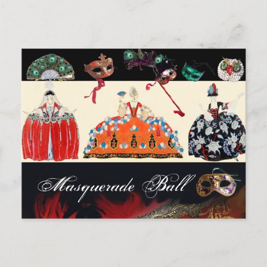ROCOCO DAMES MARDI GRAS MASQUERADE BALMASKERS BRIEFKAART (Voorkant)