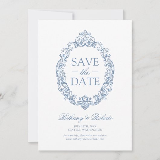 Rococo  Dusty Blue Bewaar de datum Save The Date (Voorkant)