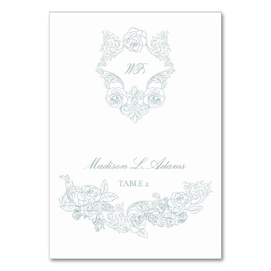 Rococo Dusty Blue Elegant Nom pliable Carte Place (Par défaut)