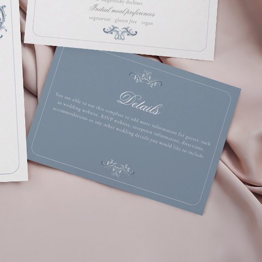 Rococo Dusty Blue Wedding Details Informatiekaartje