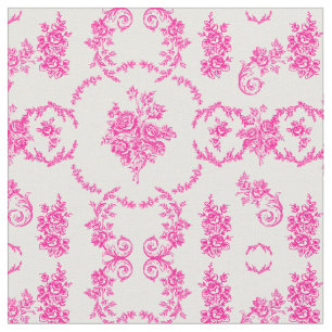 Rococo Floral Botanisch antiek  Roze Toile Stof