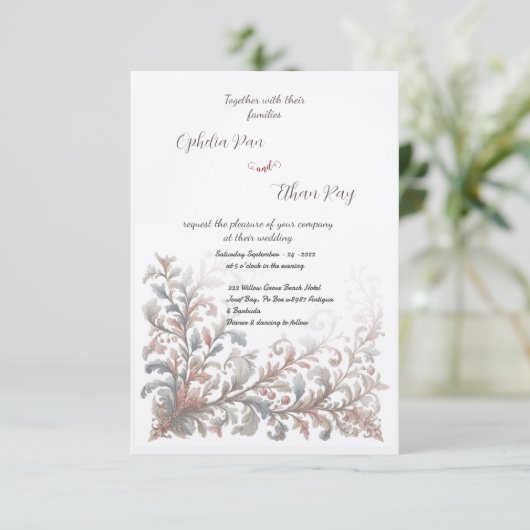 Rococo Floral bruiloft uitnodiging (Staand voorkant)