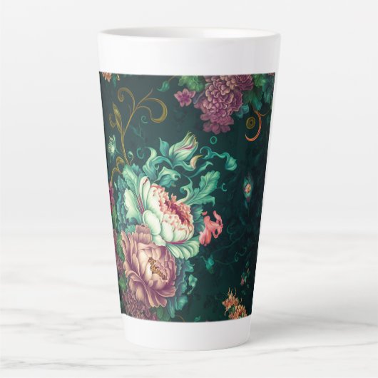 Rococo Floral Décoration Latte Mug (Devant)