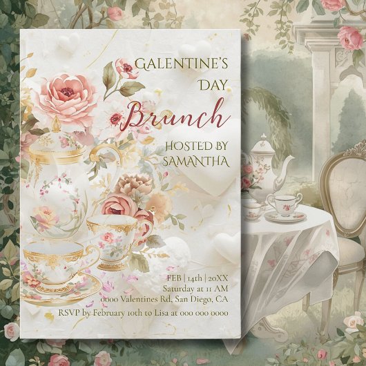 Rococo Floral Tea Galentine Brunch Soft Pastels Kaart