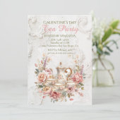 Rococo Floral Tea Galentine Party Soft Blush Kaart (Staand voorkant)