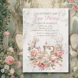 Rococo Floral Tea Galentine Party Soft Blush Kaart