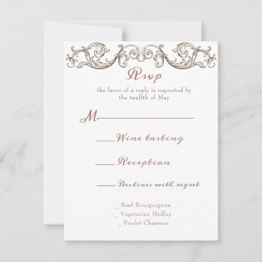 Rococo Florentine monochrome monogram RSVP Kaartje (Voorkant)