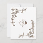 Rococo Florentine monochrome monogram RSVP Kaartje (Achterkant)